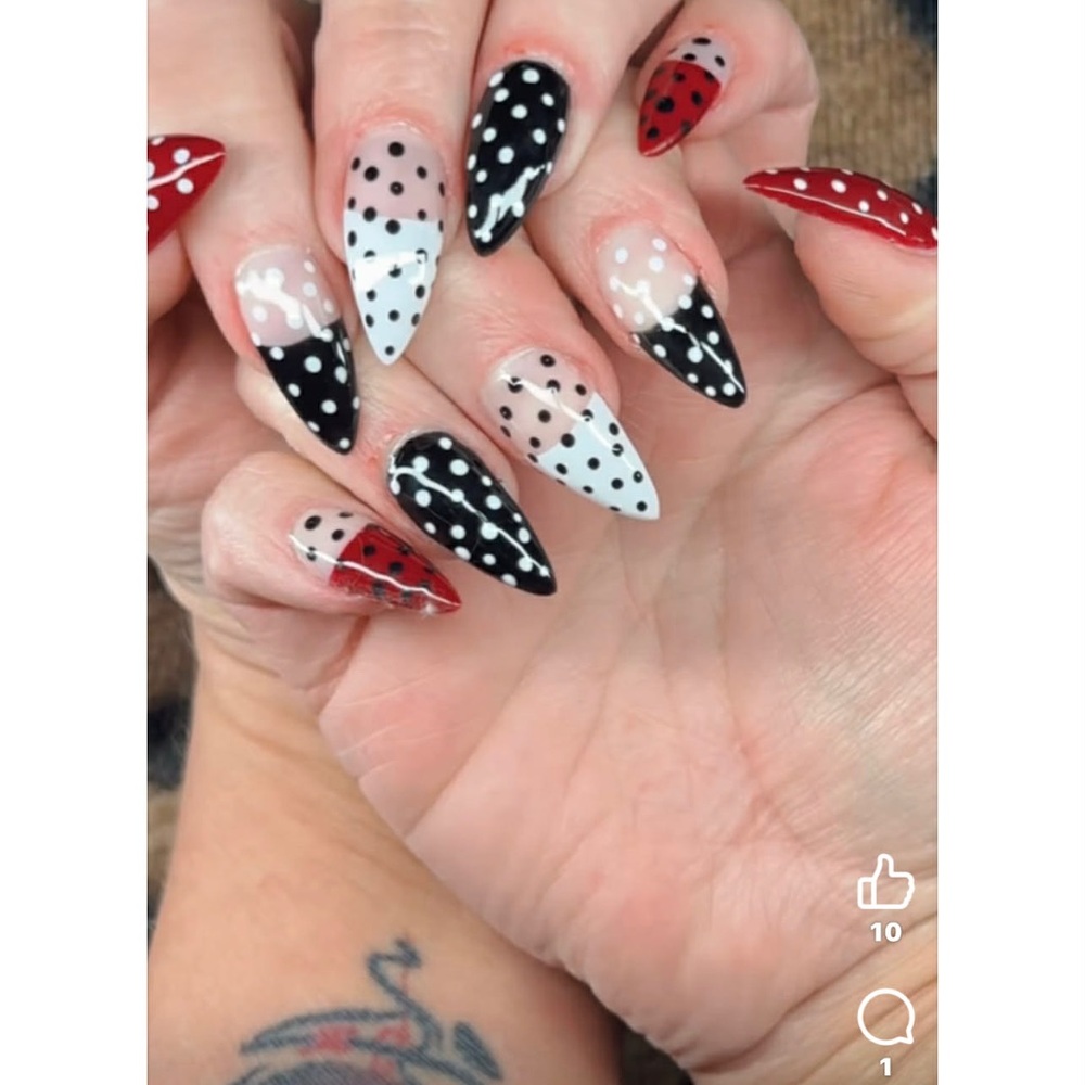 Polka Dot Nail Art in Red and Black